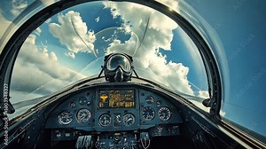 A view of the sky through the cockpit of a small aircraft, with clouds drifting by