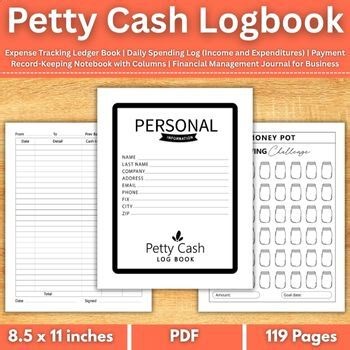 Petty Cash Logbook, Expense Tracking Ledger Book | Daily Spending Log
