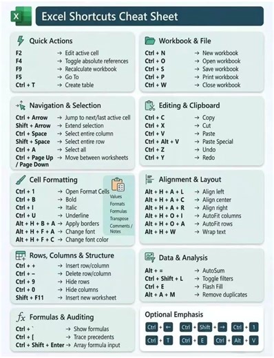 Excel Shortcuts Cheat Sheet 📊 | 50+ Excel Keyboard Shortcuts | Excel Tips & Tricks #Shorts