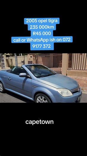 #wesellcarscapetown #capetowncars #webuycarssouthafrica #cheapiescapetown ##wesellcars Opel tigra 2005 235 000km Aircon power steering ELECTRIC WINDOWS Alarm central locking Convertible tyres good License and paperwork in order call or WhatsApp on 072 9177 372 Situated in Ottery capetownsouthafrica R45 000