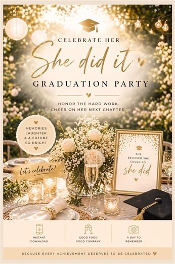 She Did It Graduation Party Ideas 2026 | Elegant Champagne Garden Celebration