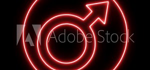 Animated Male Gender Neon Symbol. Glowing Neon Male Symbol. Isolated Male Gender Icon On Transparent Background. Male Gender Icon Animation. HD Motion Animation Video. Alpha Channel.
