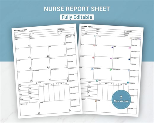 Editable Nursing Report Sheet: Med Surg, ICU, Shift Handoff (canva/pdf) - Etsy