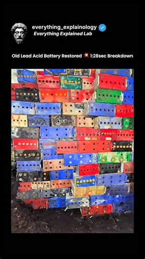 Everything Explained Lab on Instagram: "The post features a 1:28-second TikTok video documenting the restoration process of an old lead acid battery, where the casing is opened, damaged internal plates are removed, and components are cleaned or replaced to bring the battery back to working condition. Originally shared by Creators Network, the clip highlights recycling methods, lead plate handling, electrolyte management, and basic electrical testing used during battery restoration. The video has