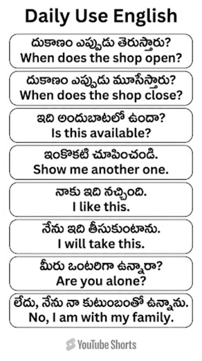 షాపింగ్ & బయట మాట్లాడే Simple English Sentences | Spoken English in Telugu #englishspeaking