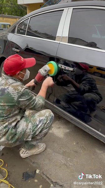 Car Paint Scratch Repair with Air Sander and Sponge Buffing Pad