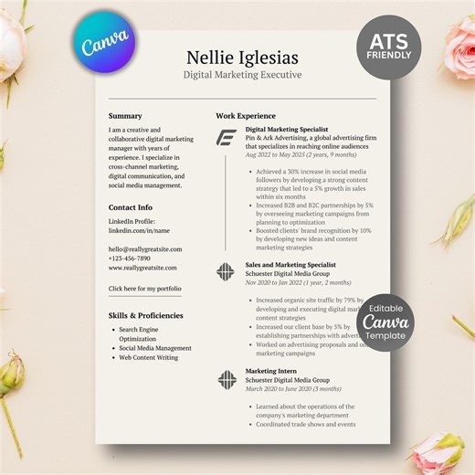 ATS Friendly Resume Template Word, Pages, Google Docs, ATS Cv Resume Template, Minimalist Resume, Simple Resume, Basic Resume, ATS Resume - Etsy