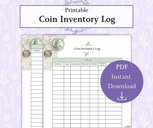 Coin Collection Log Printable PDF, Coin Inventory Log, Coin Logbook Tracker, Coin Collecting Album Sheet - Etsy