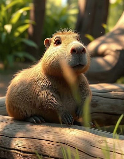 Capybara Chilling Against a Log