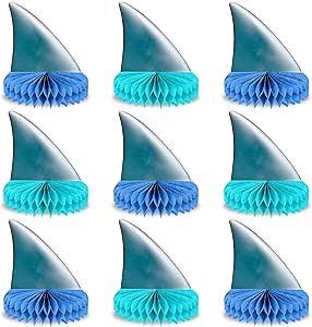 9PCS Shark Theme Honeycomb Centerpieces Under The Sea Party Decorations Happy Shark Birthday Party Supplies for Ocean Animal Shark Birthday Themed Party Baby Shower Fishing Decor Favor
