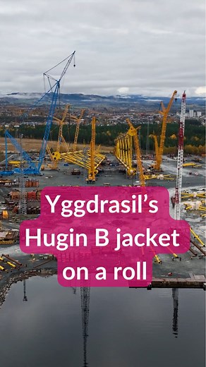 1.2K views · 935 reactions | The Hugin B jacket is on a roll.  Progress is steady at the Aker Solutions yard in Verdal, where the team has safely completed the two roll-ups of the jacket legs. Set for installation next spring, Hugin B will be the final jacket placed in the Yggdrasil area. Huge congratulations to the Hugin B team for reaching an important milestone with dedication and precision.  | Aker BP ASA | Facebook