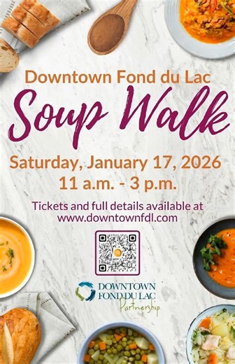 🔥🥣 2026 Downtown Fond du Lac Soup Walk Soup Walk is LIVE TODAY! 🥣🔥 Downtown Fond du Lac is boiling with flavor—from spicy, savory, to oh-so-creamy! 😋✨ Snap pics, taste everything, and vote for your fave before the bowls run out! 📸💛 Tag your soup squad 👯‍♀️ & let the slurp fest begin! #SoupWalkFDL #SipSlurpRepeat #DowntownFDL #FoodieVibes #WinterEats | Downtown Fond du Lac Partnership