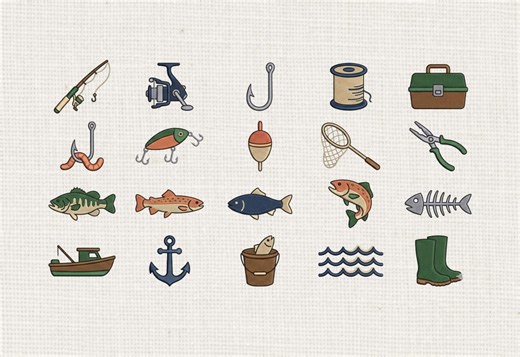 Fishing Embroidery File Bundle, Angler Gear Icons, Mini Embroidery Files, Instant Download, Set Mini Fishing Icons Embroidery Designs - Etsy