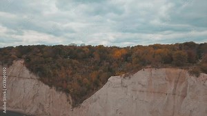 Aerial view of the Scarborough Bluffs coastline, Canada, located in Lake Ontario, and the rock cliffs.