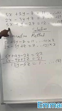 Elimination method for 3 Unknown variables of simultaneous equation