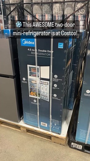 ❄️ This AWESOME two-door mini-refrigerator is at Costco! It has fridge and freezer compartments, a reversible door hinge, an adjustable thermostat, and is so spacious! It’s $249.99! #costco #refrigerator #minifridge
