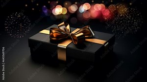 black gift box with gold tape for black friday video background looping