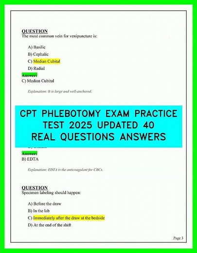CPT Phlebotomy Exam Practice Test 2025 | 40 Real Questions & Answers (Updated) | 2025 Edition HDHD