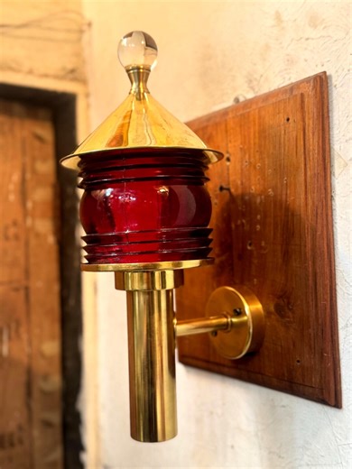 Vintage Brass Wall Sconce Light With Red Glass Shade | Nautical Marine Electric Wall Decor - Etsy