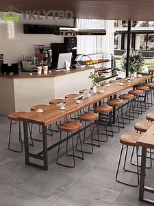 Solid Wood Bar Height Table, Long Narrow High Top Pub Table with Natural Live Edge & Metal Legs, Industrial Counter Height Dining Table for Kitchen, Living Room, Window, or Cafe