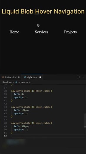 Liquid Blob Hover Navigation HTML and CSS #shorts