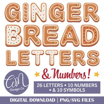 Gingerbread Alphabet Bundle, Christmas Letters and Numbers, Holiday Font