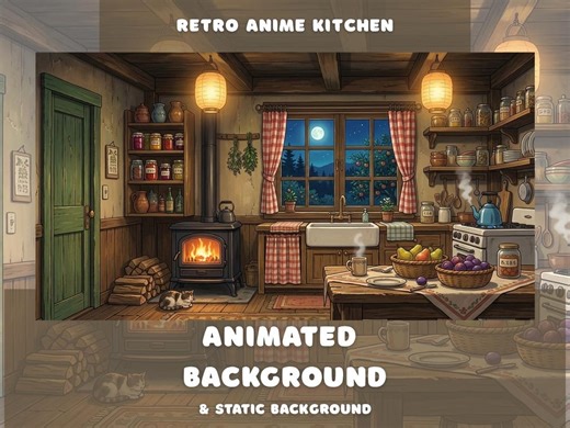 Retro Anime Kitchen Animated Background Cozy Lofi Vtuber Overlay Virtual Kitchen Stream Cooking Twitch Vintage Kitchen Desktop Wallpaper - Etsy Canada