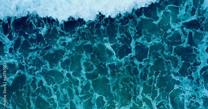 Sea top view Aerial drone Waves of water of the river and the sea meet each other during high tide and low tide.