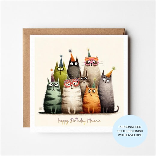 Personalised Cat Birthday Card | Group of Cats Illustration | Birthday Card for Her - Etsy UK