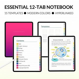 Cahier numérique coloré de 12 onglets | PDF simple hypertexte avec 15 modèles, intercalaires lumineux et couvertures modernes | iPad GoodNotes et Notability - Etsy France