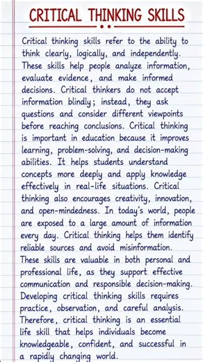 Critical Thinking Skills Essay in English | 150 Words