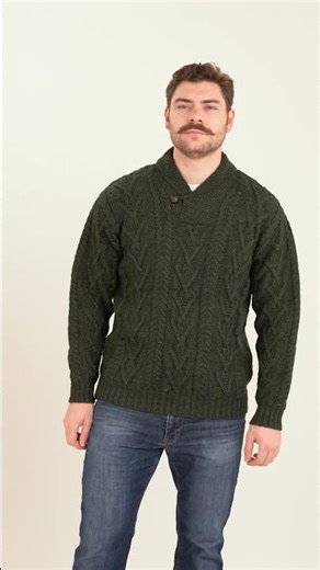 MM203-102 Men's Single Button Shawl Collar Aran Sweater | ShamrockGift.com