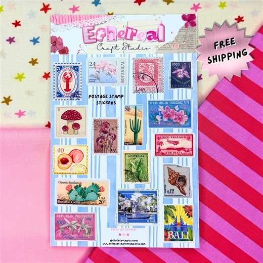 Vintage Postage Stamp Sticker Sheet Stickers, Scrapbook, Vision Board Supplies - Etsy