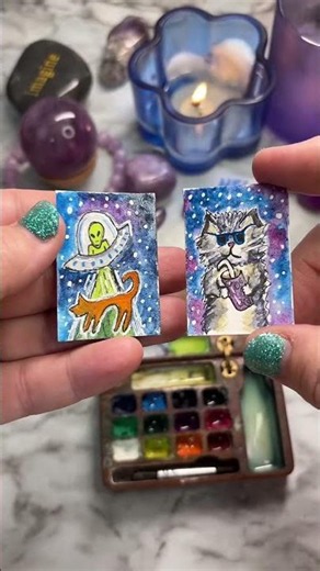 🛸🎨✨ Alien Cat Silly Tiny Art #tinypalette #tinypainting #tinyart #art