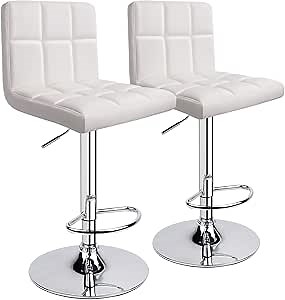 Leopard Bar Stools, Modern PU Leather Adjustable Swivel Bar Stool with Back, Set of 2 (White)