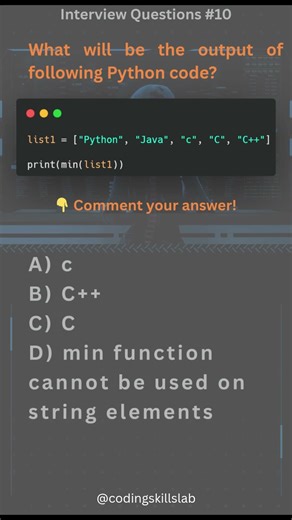 Python Interview Questions #10 | What Will min() Return? 🤔 #shorts