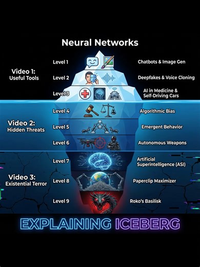 The AI Iceberg: What You're NOT Supposed to Know (Part 1) We all use AI, but what's hiding just beneath the surface? In Part 1 of the AI Iceberg, we explore everything from helpful chatbots to the deepfake technology that can already clone your voice. You won't believe what's coming in Part 2. #ai #artificialintelligence #iceberg #techtok #ai #artificialintelligence #techtok #iceberg #fyp #futuretech #dystopian #scifi #technology #philosophy #superintelligence #rokosbasilisk #paperclipmaximizer 