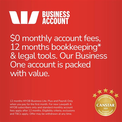 Our Business One account gives a step-up for start-ups with $0 monthly fees, bookkeeping and legal tools. And you can apply in just 5 minutes. | Westpac