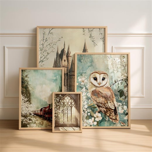 Wizard Spring Posters Set of 5: Magic Castle Owl Train Library Cozy Prints (digital Download) - Etsy