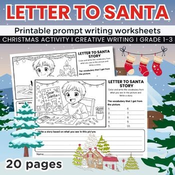 Letter to Santa Story Writing Prompt Worksheets, Christmas Creative Writing