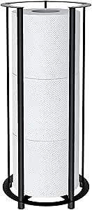 Toilet Paper Holder, Freestanding Toilet Paper Holder Stand with Raised Feet, Toilet Paper Storage Reserve for 3 Mega Rolls, Free Standing Bathroom Tissue Organizer, Metal Toilet Tissue Roll Holder