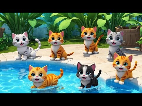Five Little Kittens Jumping in the Pool | Fun Splash Time Kids Nursery Rhyme Animation