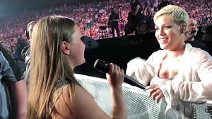 Pink fan Victoria Anthony sings at Pink concert