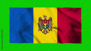 Flag of Moldova waving isolated by the alpha channel(transparent background).Highly detailed fabric texture. Seamless loop in full 4K resolution.Moldovan flag.