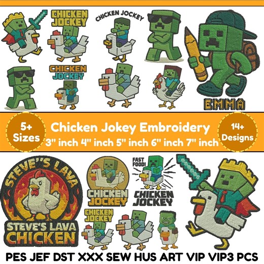 Game Character Embroidery Designs Chicken Jokey Applique Design Creeper Embroidery Pattern Pixel Gamer Chicken Embroidery 5 sizes Download - Etsy