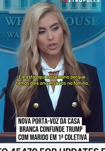 🇺🇲 NOVA PORTA-VOZ DA CASA BRANCA A nova porta-voz da #CasaBranca, #KatieZacharia, confundiu o presidente dos #EstadosUnidos, Donald #Trump, com o próprio marido durante sua primeira coletiva de imprensa no cargo, nesta terça-feira (13/10). O ato falho ocorreu enquanto ela falava sobre a importância de passar tempo com os quatro filhos. “Eu adoro minha família, amo meus filhos, eles são minha prioridade, amo estar com eles. A ideia de não passar as noites com meus filhos é completamente inaceit