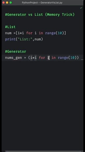 Generator vs List python #python #pythonprogramming #pythontutorial