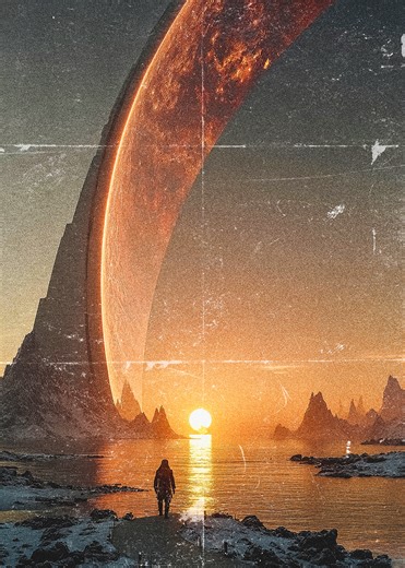 'Lone figure on alien planet at sunset' Poster, picture, metal print, paint by James Garcia | Displate