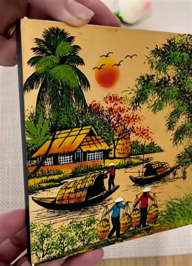 Handmade Vietnamese Lacquer Painting: Rural Asian Art, 15x15cm - Etsy