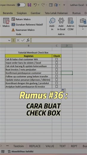 Cara buat check box di excel! #exceltricks #exceltips #exceltutorial